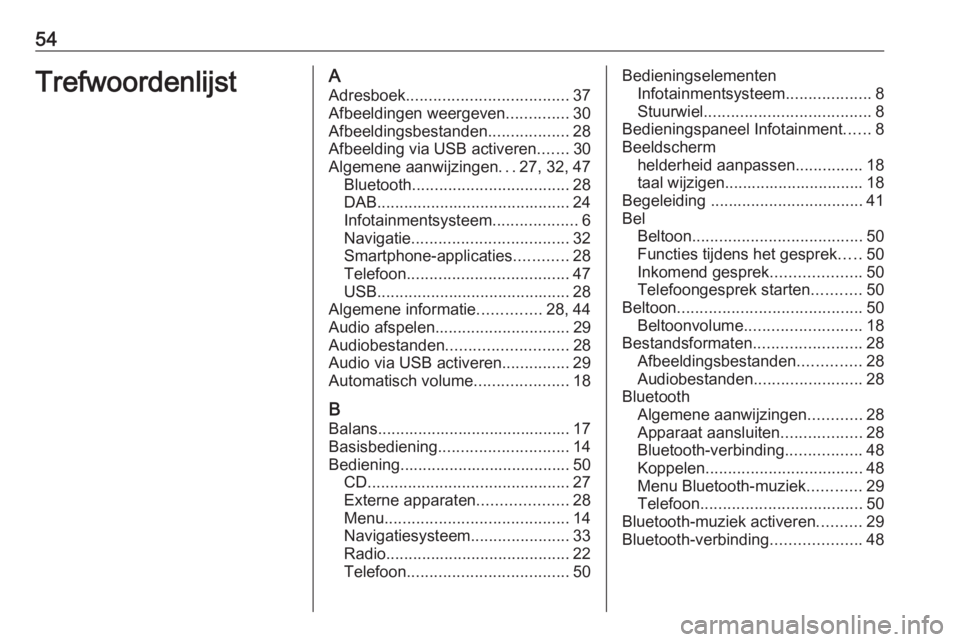OPEL CROSSLAND X 2018.5 Handleiding Infotainment (in Dutch) 54TrefwoordenlijstAAdresboek .................................... 37
Afbeeldingen weergeven ..............30
Afbeeldingsbestanden ..................28
Afbeelding via USB activeren .......30
Algemene a OPEL CROSSLAND X 2018.5 Handleiding Infotainment (in Dutch) 54TrefwoordenlijstAAdresboek .................................... 37
Afbeeldingen weergeven ..............30
Afbeeldingsbestanden ..................28
Afbeelding via USB activeren .......30
Algemene a