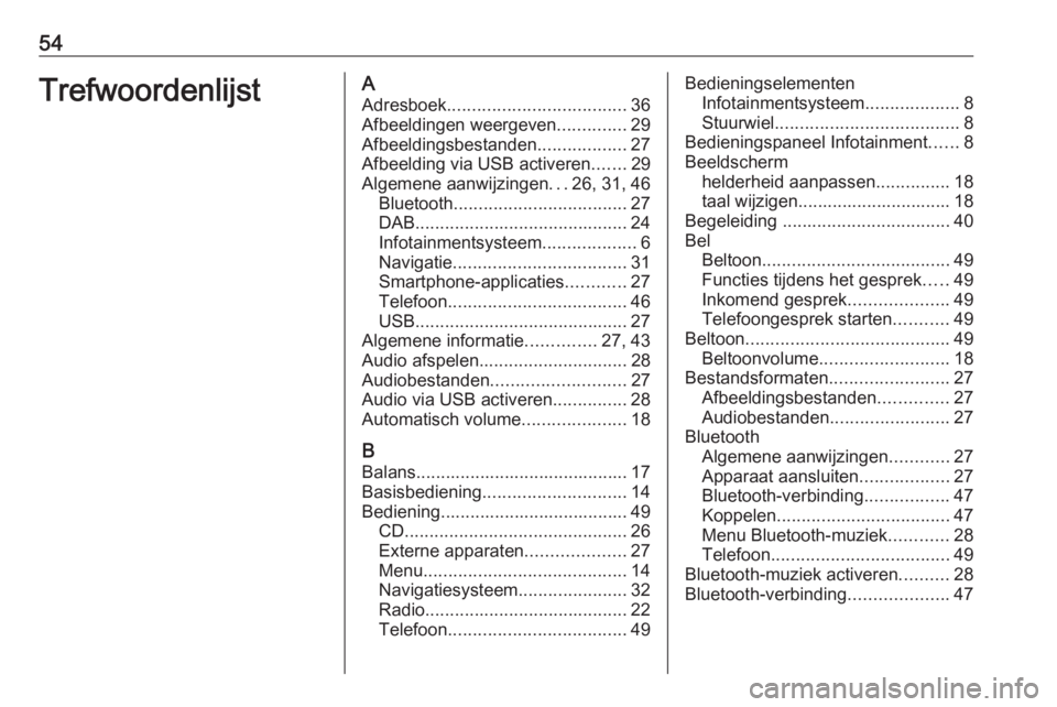 OPEL GRANDLAND X 2018 Handleiding Infotainment (in Dutch) 54TrefwoordenlijstAAdresboek .................................... 36
Afbeeldingen weergeven ..............29
Afbeeldingsbestanden ..................27
Afbeelding via USB activeren .......29
Algemene a OPEL GRANDLAND X 2018 Handleiding Infotainment (in Dutch) 54TrefwoordenlijstAAdresboek .................................... 36
Afbeeldingen weergeven ..............29
Afbeeldingsbestanden ..................27
Afbeelding via USB activeren .......29
Algemene a