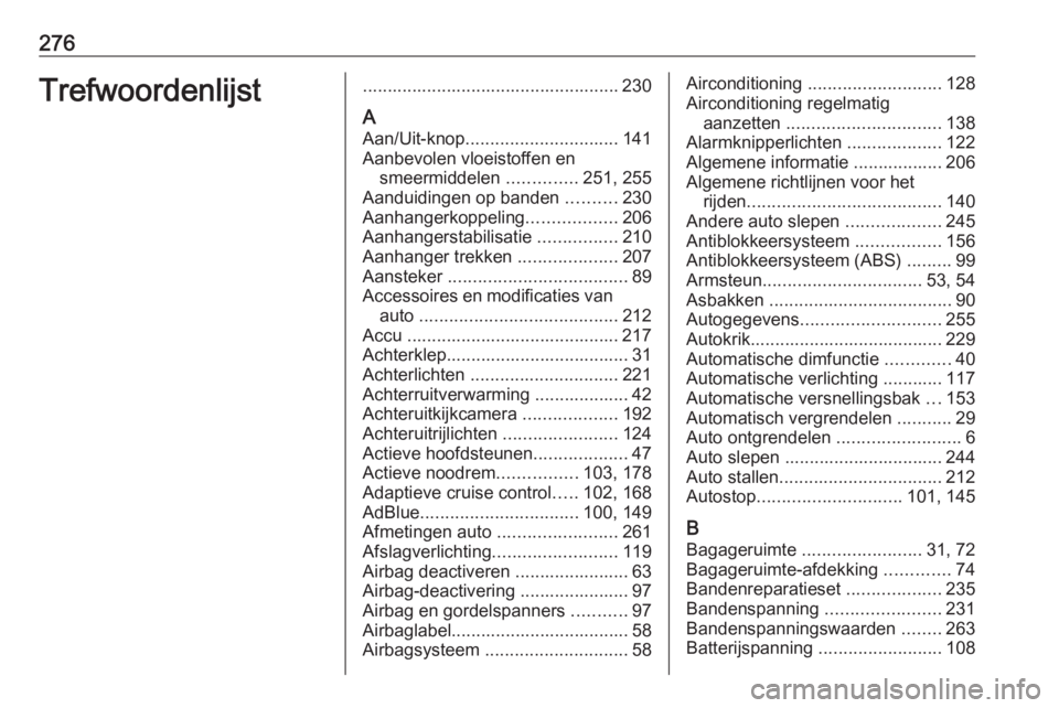OPEL GRANDLAND X 2018.5  Gebruikershandleiding (in Dutch) 276Trefwoordenlijst.................................................... 230
A Aan/Uit-knop ............................... 141
Aanbevolen vloeistoffen en smeermiddelen  ..............251, 255
Aanduidi