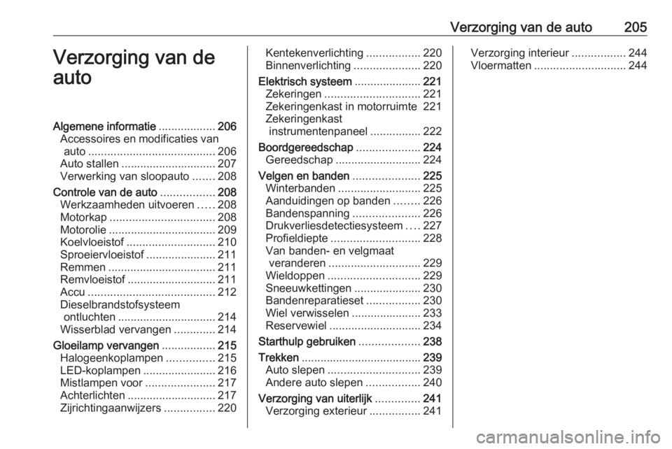 OPEL GRANDLAND X 2019.75 Gebruikershandleiding (in Dutch) Verzorging van de auto205Verzorging van de
autoAlgemene informatie ..................206
Accessoires en modificaties van auto ........................................ 206
Auto stallen ................ OPEL GRANDLAND X 2019.75 Gebruikershandleiding (in Dutch) Verzorging van de auto205Verzorging van de
autoAlgemene informatie ..................206
Accessoires en modificaties van auto ........................................ 206
Auto stallen ................