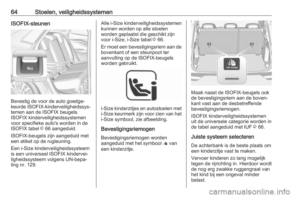 OPEL GRANDLAND X 2019.75 Gebruikershandleiding (in Dutch) 64Stoelen, veiligheidssystemenISOFIX-steunen
Bevestig de voor de auto goedge‐
keurde ISOFIX-kinderveiligheidssys‐
temen aan de ISOFIX beugels.
ISOFIX kinderveiligheidssystemen
voor specifieke auto OPEL GRANDLAND X 2019.75 Gebruikershandleiding (in Dutch) 64Stoelen, veiligheidssystemenISOFIX-steunen
Bevestig de voor de auto goedge‐
keurde ISOFIX-kinderveiligheidssys‐
temen aan de ISOFIX beugels.
ISOFIX kinderveiligheidssystemen
voor specifieke auto