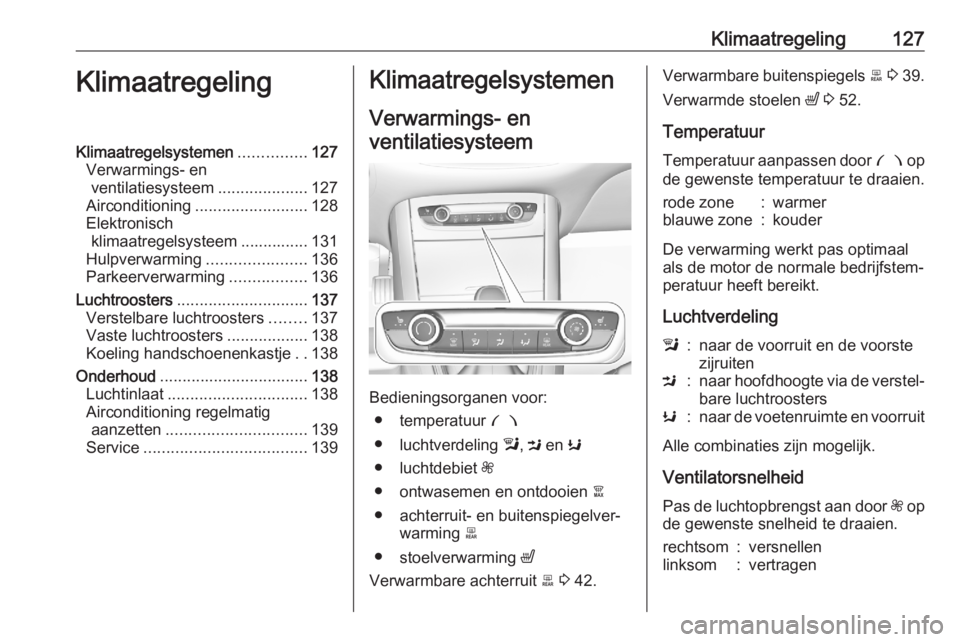 OPEL GRANDLAND X 2020  Gebruikershandleiding (in Dutch) Klimaatregeling127KlimaatregelingKlimaatregelsystemen...............127
Verwarmings- en ventilatiesysteem ....................127
Airconditioning ......................... 128
Elektronisch klimaatrege