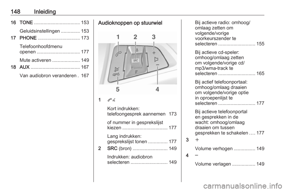 OPEL MERIVA 2016 Handleiding Infotainment (in Dutch) 148Inleiding16 TONE.................................. 153
Geluidsinstellingen ..............153
17 PHONE ............................... 173
Telefoonhoofdmenu
openen ................................ 1 OPEL MERIVA 2016 Handleiding Infotainment (in Dutch) 148Inleiding16 TONE.................................. 153
Geluidsinstellingen ..............153
17 PHONE ............................... 173
Telefoonhoofdmenu
openen ................................ 1