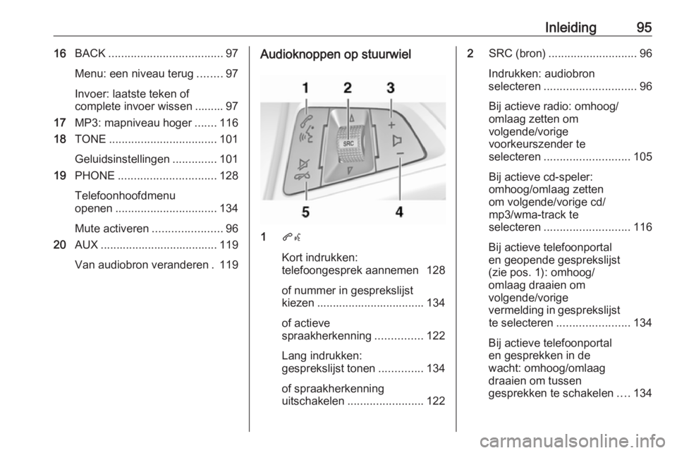 OPEL MERIVA 2016 Handleiding Infotainment (in Dutch) Inleiding9516BACK .................................... 97
Menu: een niveau terug ........97
Invoer: laatste teken of
complete invoer wissen ......... 97
17 MP3: mapniveau hoger .......116
18 TONE .... OPEL MERIVA 2016 Handleiding Infotainment (in Dutch) Inleiding9516BACK .................................... 97
Menu: een niveau terug ........97
Invoer: laatste teken of
complete invoer wissen ......... 97
17 MP3: mapniveau hoger .......116
18 TONE ....