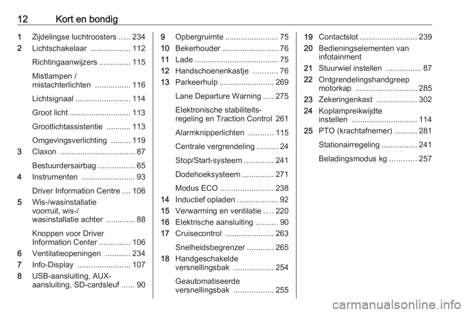 OPEL MOVANO_B 2020  Gebruikershandleiding (in Dutch) 12Kort en bondig1Zijdelingse luchtroosters .....234
2 Lichtschakelaar  ..................112
Richtingaanwijzers ..............115
Mistlampen /
mistachterlichten  ................116
Lichtsignaal .....