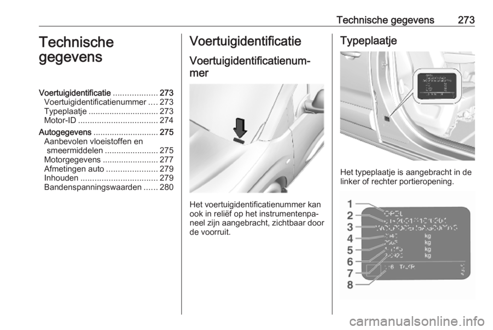 OPEL VIVARO C 2020 Gebruikershandleiding (in Dutch) Technische gegevens273Technische
gegevensVoertuigidentificatie ...................273
Voertuigidentificatienummer ....273
Typeplaatje .............................. 273
Motor-ID ...................... OPEL VIVARO C 2020 Gebruikershandleiding (in Dutch) Technische gegevens273Technische
gegevensVoertuigidentificatie ...................273
Voertuigidentificatienummer ....273
Typeplaatje .............................. 273
Motor-ID ......................