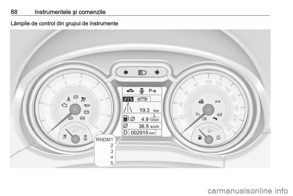 OPEL ADAM 2016.5 Manual de utilizare (in Romanian) 88Instrumentele şi comenzileLămpile de control din grupul de instrumente OPEL ADAM 2016.5 Manual de utilizare (in Romanian) 88Instrumentele şi comenzileLămpile de control din grupul de instrumente