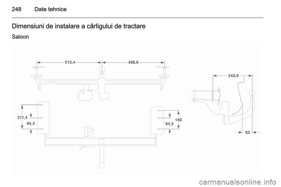 OPEL ASTRA H 2014  Manual de utilizare (in Romanian) 248Date tehniceDimensiuni de instalare a cârligului de tractareSaloon 