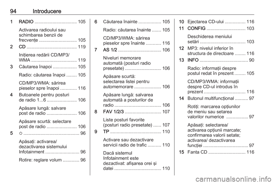 OPEL ASTRA J 2016 Manual pentru sistemul Infotainment (in Romanian) 94Introducere1 RADIO................................. 105
Activarea radioului sau
schimbarea benzii de
frecvenţe ............................. 105
2 CD ....................................... 119
Ini OPEL ASTRA J 2016 Manual pentru sistemul Infotainment (in Romanian) 94Introducere1 RADIO................................. 105
Activarea radioului sau
schimbarea benzii de
frecvenţe ............................. 105
2 CD ....................................... 119
Ini