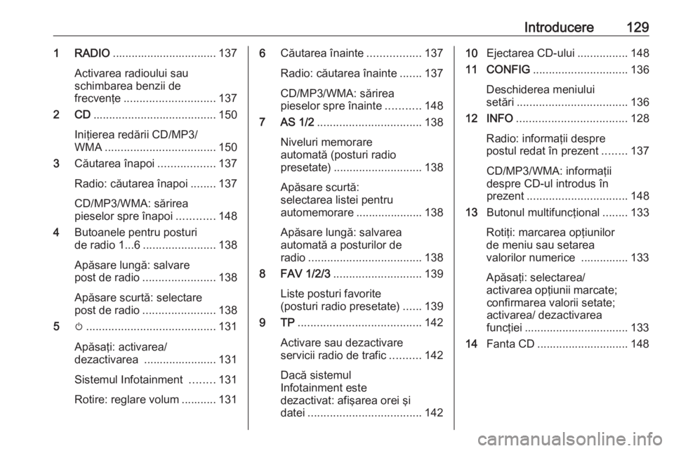 OPEL ASTRA J 2018.5 Manual pentru sistemul Infotainment (in Romanian) Introducere1291 RADIO................................. 137
Activarea radioului sau
schimbarea benzii de
frecvenţe ............................. 137
2 CD ....................................... 150
In OPEL ASTRA J 2018.5 Manual pentru sistemul Infotainment (in Romanian) Introducere1291 RADIO................................. 137
Activarea radioului sau
schimbarea benzii de
frecvenţe ............................. 137
2 CD ....................................... 150
In