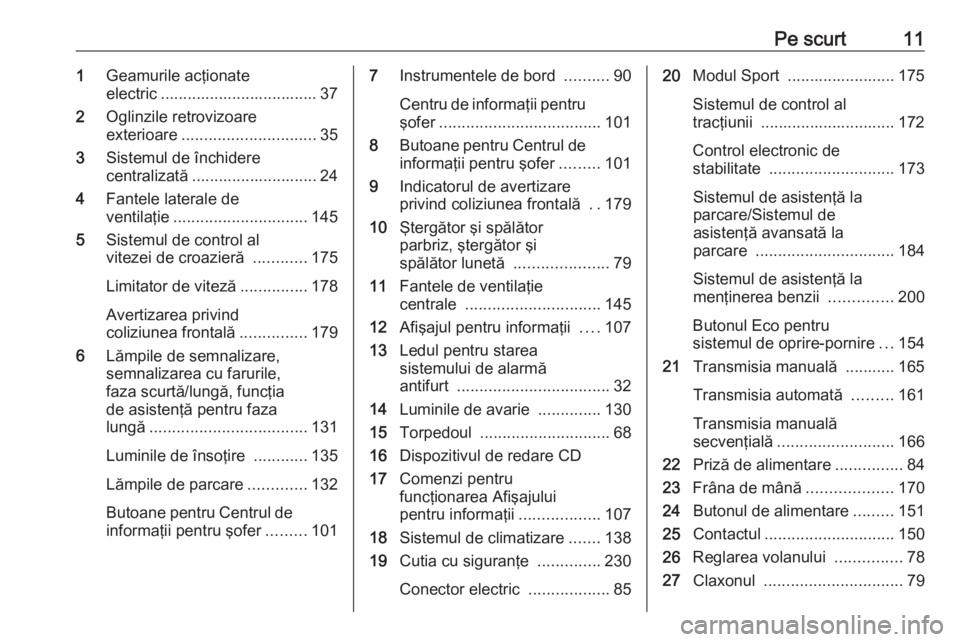 OPEL ASTRA K 2016 Manual de utilizare (in Romanian) Pe scurt111Geamurile acţionate
electric ................................... 37
2 Oglinzile retrovizoare
exterioare .............................. 35
3 Sistemul de închidere
centralizată ........... OPEL ASTRA K 2016 Manual de utilizare (in Romanian) Pe scurt111Geamurile acţionate
electric ................................... 37
2 Oglinzile retrovizoare
exterioare .............................. 35
3 Sistemul de închidere
centralizată ...........