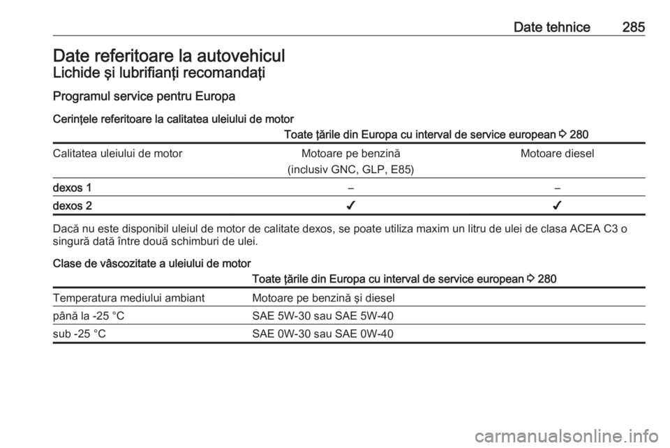 OPEL ASTRA K 2016.5 Manual de utilizare (in Romanian) Date tehnice285Date referitoare la autovehiculLichide şi lubrifianţi recomandaţiProgramul service pentru EuropaCerinţele referitoare la calitatea uleiului de motorToate ţările din Europa cu inte OPEL ASTRA K 2016.5 Manual de utilizare (in Romanian) Date tehnice285Date referitoare la autovehiculLichide şi lubrifianţi recomandaţiProgramul service pentru EuropaCerinţele referitoare la calitatea uleiului de motorToate ţările din Europa cu inte