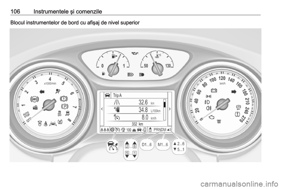 OPEL ASTRA K 2018 Manual de utilizare (in Romanian) 106Instrumentele şi comenzileBlocul instrumentelor de bord cu afişaj de nivel superior OPEL ASTRA K 2018 Manual de utilizare (in Romanian) 106Instrumentele şi comenzileBlocul instrumentelor de bord cu afişaj de nivel superior