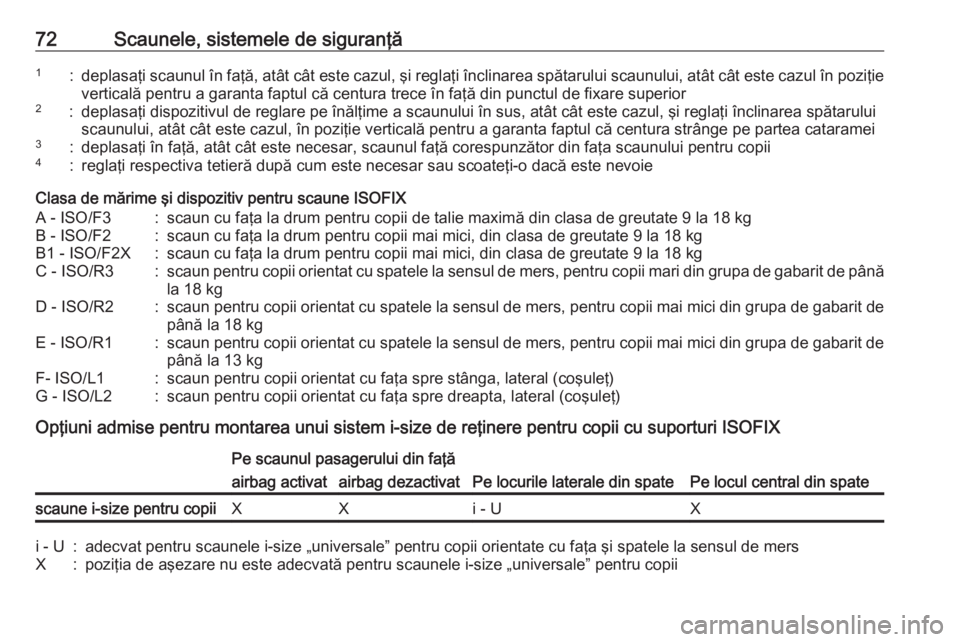 OPEL ASTRA K 2019.5 Manual de utilizare (in Romanian) 72Scaunele, sistemele de siguranţă1:deplasaţi scaunul în faţă, atât cât este cazul, şi reglaţi înclinarea spătarului scaunului, atât cât este cazul în poziţieverticală pentru a garant OPEL ASTRA K 2019.5 Manual de utilizare (in Romanian) 72Scaunele, sistemele de siguranţă1:deplasaţi scaunul în faţă, atât cât este cazul, şi reglaţi înclinarea spătarului scaunului, atât cât este cazul în poziţieverticală pentru a garant