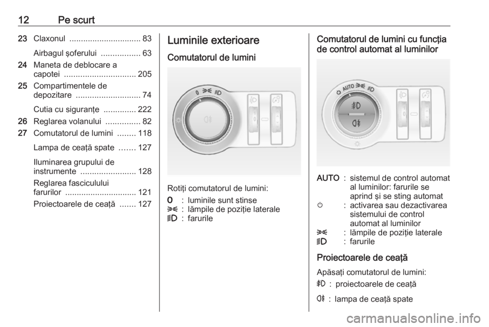 OPEL CASCADA 2017 Manual de utilizare (in Romanian) 12Pe scurt23Claxonul ............................... 83
Airbagul şoferului .................63
24 Maneta de deblocare a
capotei ............................... 205
25 Compartimentele de
depozitare OPEL CASCADA 2017 Manual de utilizare (in Romanian) 12Pe scurt23Claxonul ............................... 83
Airbagul şoferului .................63
24 Maneta de deblocare a
capotei ............................... 205
25 Compartimentele de
depozitare