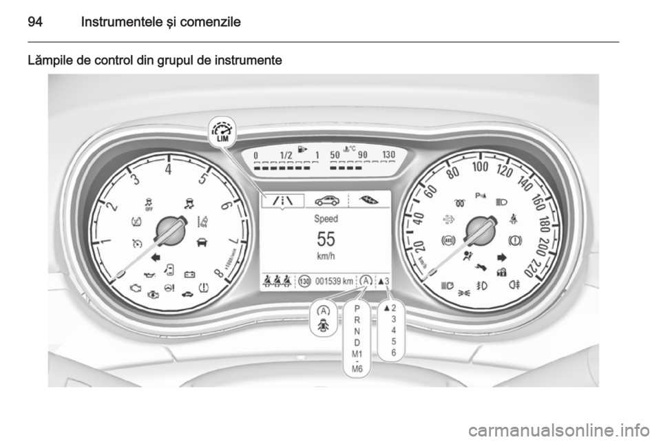 OPEL CORSA 2015.75 Manual de utilizare (in Romanian) 94Instrumentele şi comenzile
Lămpile de control din grupul de instrumente OPEL CORSA 2015.75 Manual de utilizare (in Romanian) 94Instrumentele şi comenzile
Lămpile de control din grupul de instrumente