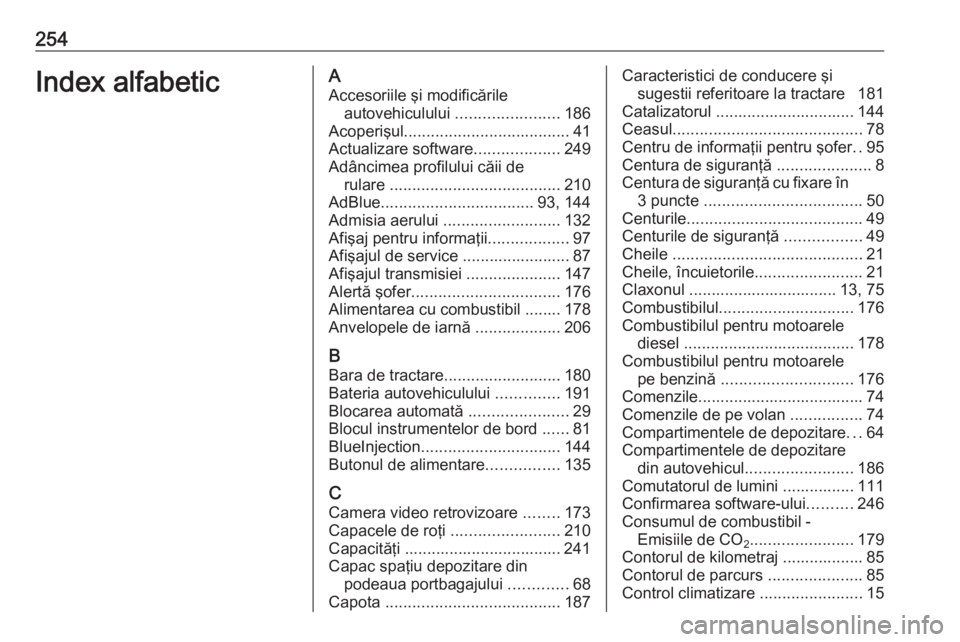 OPEL CROSSLAND X 2017.75 Manual de utilizare (in Romanian) 254Index alfabeticAAccesoriile şi modificările autovehiculului .......................186
Acoperişul ..................................... 41
Actualizare software ...................249
Adâncimea OPEL CROSSLAND X 2017.75 Manual de utilizare (in Romanian) 254Index alfabeticAAccesoriile şi modificările autovehiculului .......................186
Acoperişul ..................................... 41
Actualizare software ...................249
Adâncimea