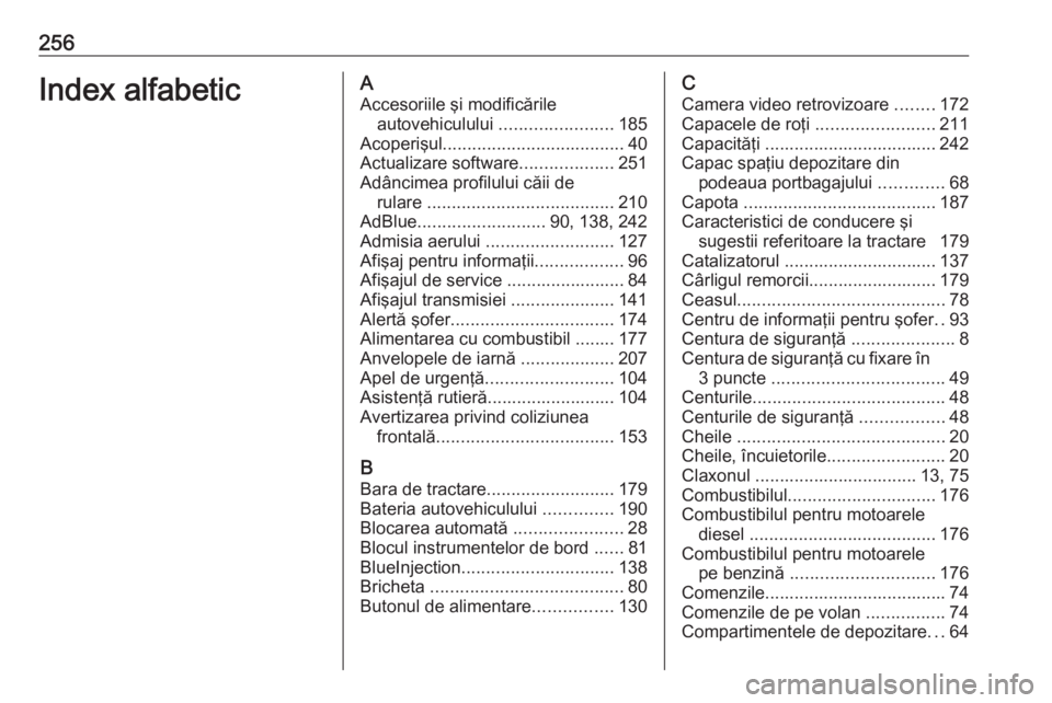 OPEL CROSSLAND X 2019.75 Manual de utilizare (in Romanian) 256Index alfabeticAAccesoriile şi modificările autovehiculului .......................185
Acoperişul ..................................... 40
Actualizare software ...................251
Adâncimea OPEL CROSSLAND X 2019.75 Manual de utilizare (in Romanian) 256Index alfabeticAAccesoriile şi modificările autovehiculului .......................185
Acoperişul ..................................... 40
Actualizare software ...................251
Adâncimea