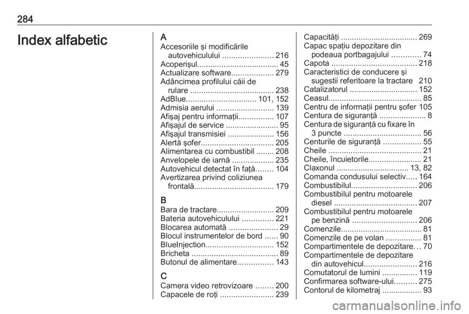 OPEL GRANDLAND X 2018.75 Manual de utilizare (in Romanian) 284Index alfabeticAAccesoriile şi modificările autovehiculului .......................216
Acoperişul ..................................... 45
Actualizare software ...................279
Adâncimea OPEL GRANDLAND X 2018.75 Manual de utilizare (in Romanian) 284Index alfabeticAAccesoriile şi modificările autovehiculului .......................216
Acoperişul ..................................... 45
Actualizare software ...................279
Adâncimea