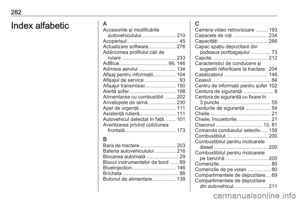 OPEL GRANDLAND X 2019.75 Manual de utilizare (in Romanian) 282Index alfabeticAAccesoriile şi modificările autovehiculului .......................210
Acoperişul ..................................... 45
Actualizare software ...................276
Adâncimea OPEL GRANDLAND X 2019.75 Manual de utilizare (in Romanian) 282Index alfabeticAAccesoriile şi modificările autovehiculului .......................210
Acoperişul ..................................... 45
Actualizare software ...................276
Adâncimea