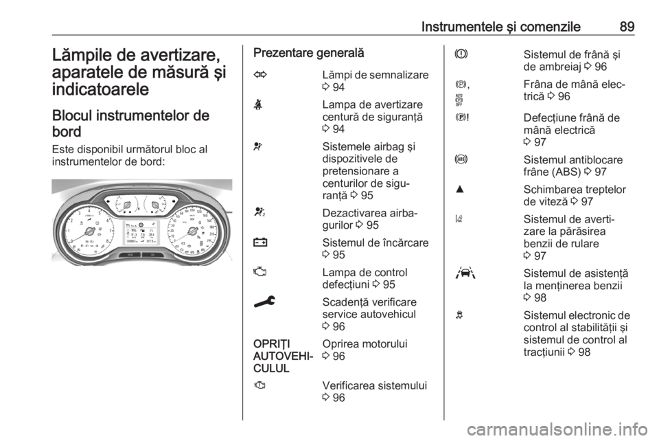OPEL GRANDLAND X 2019.75 Manual de utilizare (in Romanian) Instrumentele şi comenzile89Lămpile de avertizare,aparatele de măsură şiindicatoarele
Blocul instrumentelor de bord
Este disponibil următorul bloc al
instrumentelor de bord:Prezentare generalăO OPEL GRANDLAND X 2019.75 Manual de utilizare (in Romanian) Instrumentele şi comenzile89Lămpile de avertizare,aparatele de măsură şiindicatoarele
Blocul instrumentelor de bord
Este disponibil următorul bloc al
instrumentelor de bord:Prezentare generalăO