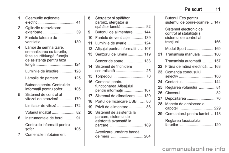 OPEL GRANDLAND X 2020  Manual de utilizare (in Romanian) Pe scurt111Geamurile acţionate
electric ................................... 41
2 Oglinzile retrovizoare
exterioare .............................. 39
3 Fantele laterale de
ventilaţie ................
