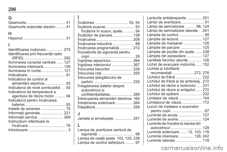 OPEL GRANDLAND X 2020 Manual de utilizare (in Romanian) 296GGeamurile ..................................... 41
Geamurile acţionate electric ........41
H
Hayonul ........................................ 31
I Identificarea motorului ................275
Ide OPEL GRANDLAND X 2020 Manual de utilizare (in Romanian) 296GGeamurile ..................................... 41
Geamurile acţionate electric ........41
H
Hayonul ........................................ 31
I Identificarea motorului ................275
Ide