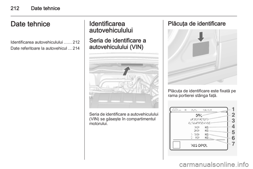 OPEL MOKKA 2014 Manual de utilizare (in Romanian) 212Date tehniceDate tehniceIdentificarea autovehiculului......212
Date referitoare la autovehicul ...214Identificarea
autovehiculului
Seria de identificare a
autovehiculului (VIN)
Seria de identificar OPEL MOKKA 2014 Manual de utilizare (in Romanian) 212Date tehniceDate tehniceIdentificarea autovehiculului......212
Date referitoare la autovehicul ...214Identificarea
autovehiculului
Seria de identificare a
autovehiculului (VIN)
Seria de identificar
