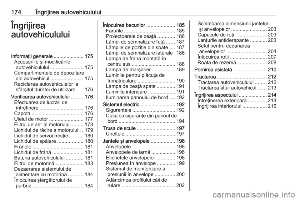 OPEL VIVARO B 2018.5 Manual de utilizare (in Romanian) 174Îngrijirea autovehicululuiÎngrijirea
autovehicululuiInformaţii generale .....................175
Accesoriile şi modificările autovehiculului ....................... 175
Compartimentele de depo OPEL VIVARO B 2018.5 Manual de utilizare (in Romanian) 174Îngrijirea autovehicululuiÎngrijirea
autovehicululuiInformaţii generale .....................175
Accesoriile şi modificările autovehiculului ....................... 175
Compartimentele de depo