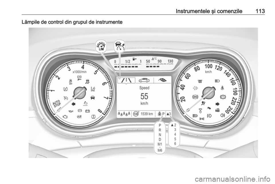 OPEL ZAFIRA C 2017.25 Manual de utilizare (in Romanian) Instrumentele şi comenzile113Lămpile de control din grupul de instrumente OPEL ZAFIRA C 2017.25 Manual de utilizare (in Romanian) Instrumentele şi comenzile113Lămpile de control din grupul de instrumente