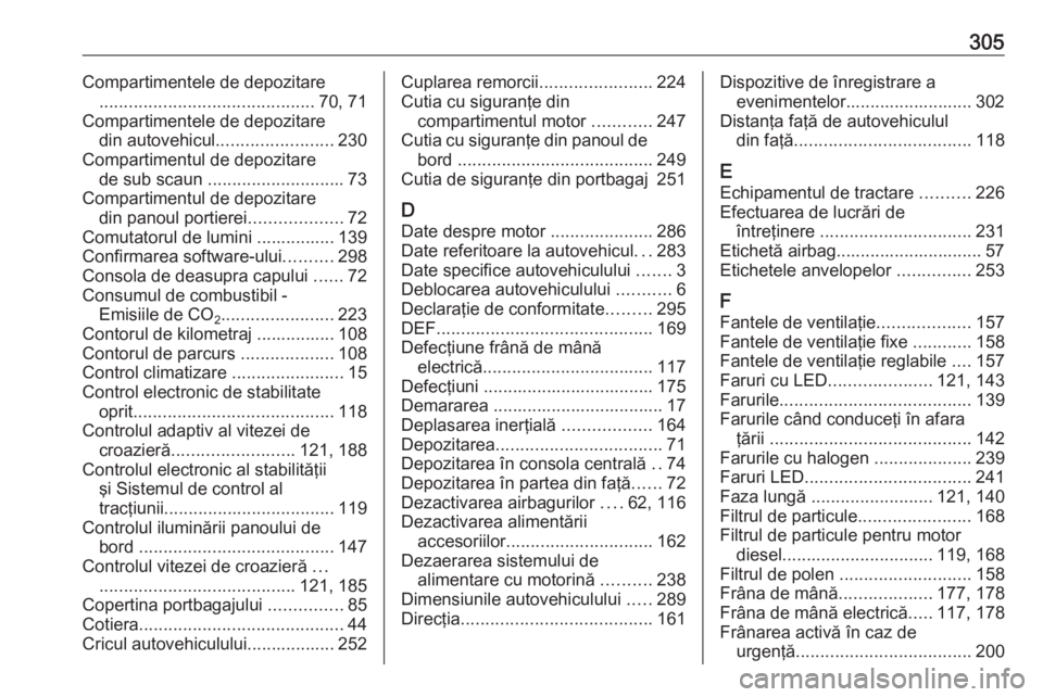 OPEL ZAFIRA C 2017.25 Manual de utilizare (in Romanian) 305Compartimentele de depozitare............................................ 70, 71
Compartimentele de depozitare din autovehicul ........................ 230
Compartimentul de depozitare de sub scaun OPEL ZAFIRA C 2017.25 Manual de utilizare (in Romanian) 305Compartimentele de depozitare............................................ 70, 71
Compartimentele de depozitare din autovehicul ........................ 230
Compartimentul de depozitare de sub scaun