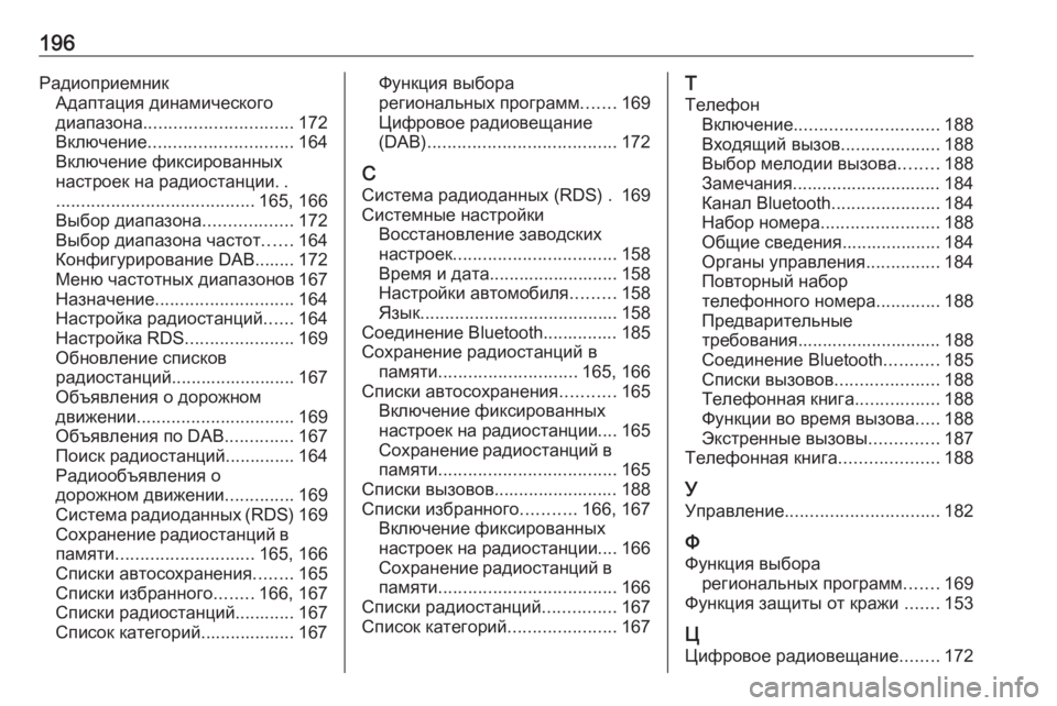 OPEL ASTRA J 2016 Руководство по информационно-развлекательной системе (in Russian) 196РадиоприемникАдаптация динамического
диапазона .............................. 172
Включение ............................. 164
Включение OPEL ASTRA J 2016 Руководство по информационно-развлекательной системе (in Russian) 196РадиоприемникАдаптация динамического
диапазона .............................. 172
Включение ............................. 164
Включение