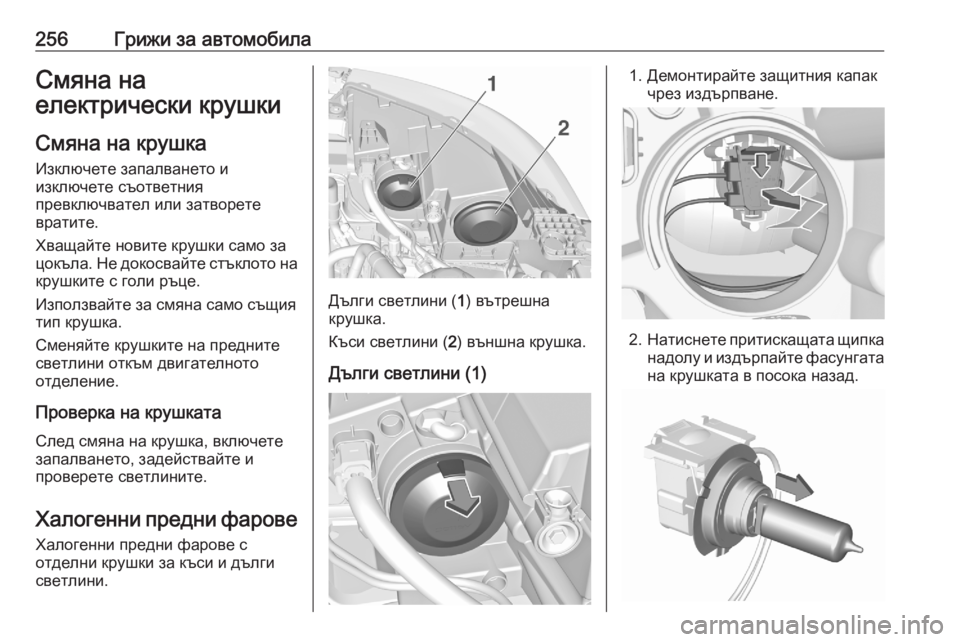 OPEL GRANDLAND X 2020 Ръководство за експлоатация (in Bulgarian) 256Грижи за автомобилаСмяна на
електрически крушки
Смяна на крушка
Изключете запалването и
изключете съответ OPEL GRANDLAND X 2020 Ръководство за експлоатация (in Bulgarian) 256Грижи за автомобилаСмяна на
електрически крушки
Смяна на крушка
Изключете запалването и
изключете съответ