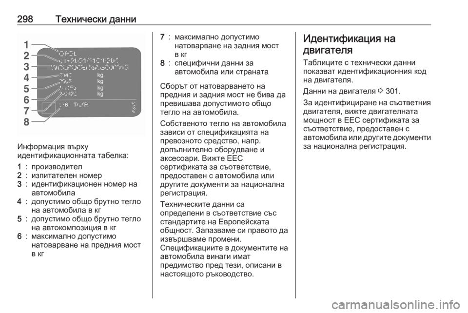 OPEL GRANDLAND X 2020 Ръководство за експлоатация (in Bulgarian) 298Технически данни
Информация върху
идентификационната табелка:
1:производител2:изпитателен номер3:идентифи OPEL GRANDLAND X 2020 Ръководство за експлоатация (in Bulgarian) 298Технически данни
Информация върху
идентификационната табелка:
1:производител2:изпитателен номер3:идентифи