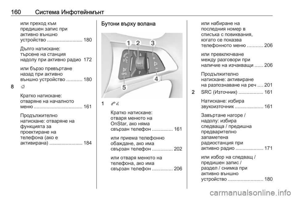 OPEL ZAFIRA C 2018.5 Ръководство за експлоатация (in Bulgarian) 160Система Инфотейнмънтили преход към
предишен запис при
активно външно
устройство ......................... 180
Дълго нат OPEL ZAFIRA C 2018.5 Ръководство за експлоатация (in Bulgarian) 160Система Инфотейнмънтили преход към
предишен запис при
активно външно
устройство ......................... 180
Дълго нат