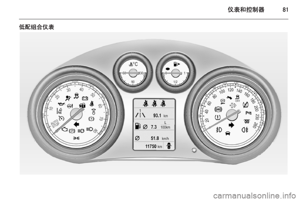 OPEL INSIGNIA 2014  车主手册 (in Chinese) 仪表和控制器81
低配组合仪表 