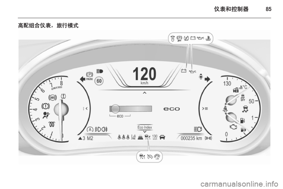 OPEL INSIGNIA 2014.5 车主手册 (in Chinese) 仪表和控制器85
高配组合仪表,旅行模式 OPEL INSIGNIA 2014.5 车主手册 (in Chinese) 仪表和控制器85
高配组合仪表,旅行模式