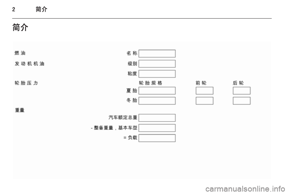 OPEL ZAFIRA C 2014  车主手册 (in Chinese) 2简介简介 