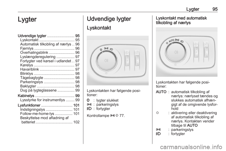 OPEL ADAM 2019 Instruktionsbog (in Danish) Lygter95LygterUdvendige lygter..........................95
Lyskontakt ................................. 95
Automatisk tilkobling af nærlys ..96
Fjernlys ...................................... 96
Over OPEL ADAM 2019 Instruktionsbog (in Danish) Lygter95LygterUdvendige lygter..........................95
Lyskontakt ................................. 95
Automatisk tilkobling af nærlys ..96
Fjernlys ...................................... 96
Over