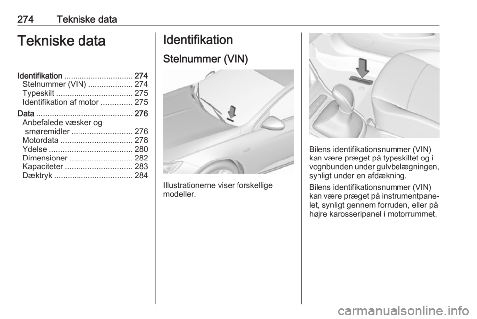 OPEL ASTRA K 2019.5 Instruktionsbog (in Danish) 274Tekniske dataTekniske dataIdentifikation............................... 274
Stelnummer (VIN) ....................274
Typeskilt .................................. 275
Identifikation af motor ....... OPEL ASTRA K 2019.5 Instruktionsbog (in Danish) 274Tekniske dataTekniske dataIdentifikation............................... 274
Stelnummer (VIN) ....................274
Typeskilt .................................. 275
Identifikation af motor .......
