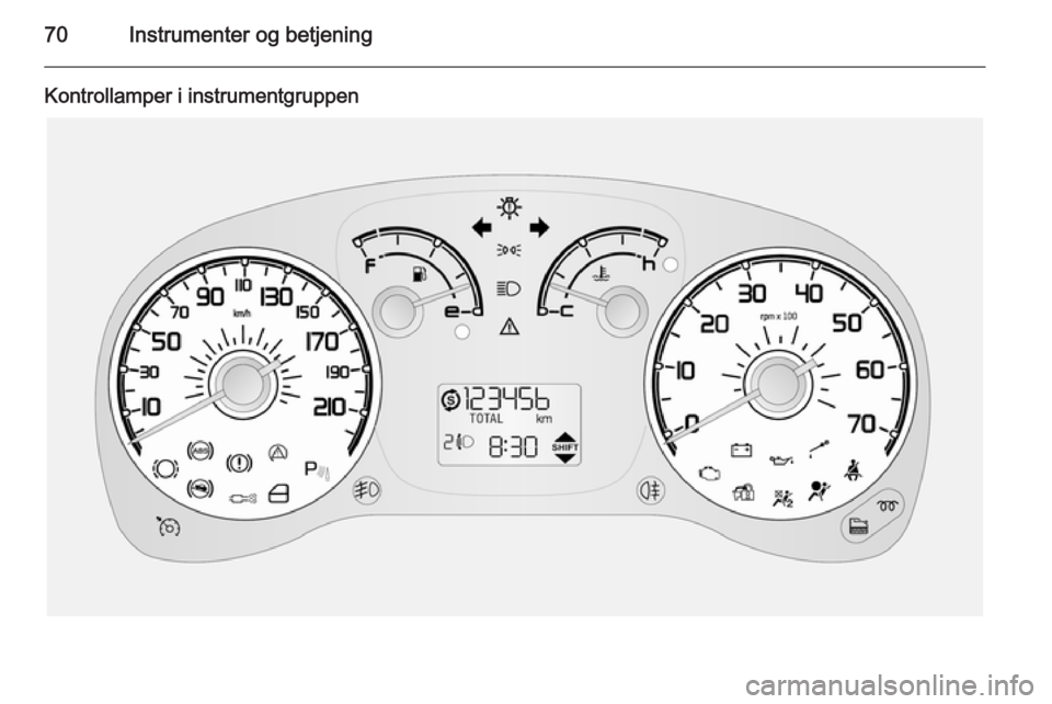 OPEL COMBO 2014 Instruktionsbog (in Danish) 70Instrumenter og betjening
Kontrollamper i instrumentgruppen OPEL COMBO 2014 Instruktionsbog (in Danish) 70Instrumenter og betjening
Kontrollamper i instrumentgruppen