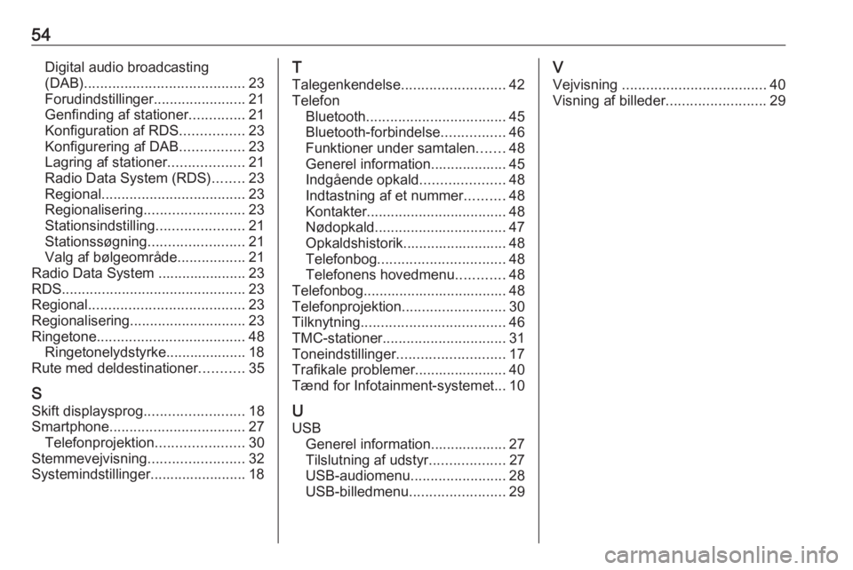 OPEL COMBO E 2019 Instruktionsbog til Infotainment (in Danish) 54Digital audio broadcasting
(DAB) ........................................ 23
Forudindstillinger .......................21
Genfinding af stationer ..............21
Konfiguration af RDS .............. OPEL COMBO E 2019 Instruktionsbog til Infotainment (in Danish) 54Digital audio broadcasting
(DAB) ........................................ 23
Forudindstillinger .......................21
Genfinding af stationer ..............21
Konfiguration af RDS ..............