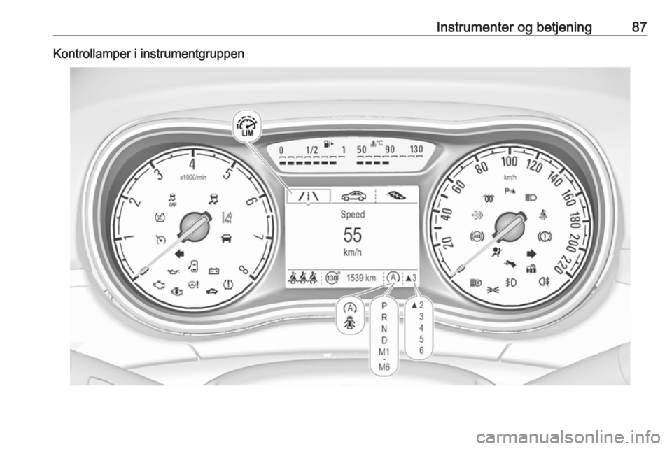 OPEL CORSA 2017 Instruktionsbog (in Danish) Instrumenter og betjening87Kontrollamper i instrumentgruppen OPEL CORSA 2017 Instruktionsbog (in Danish) Instrumenter og betjening87Kontrollamper i instrumentgruppen