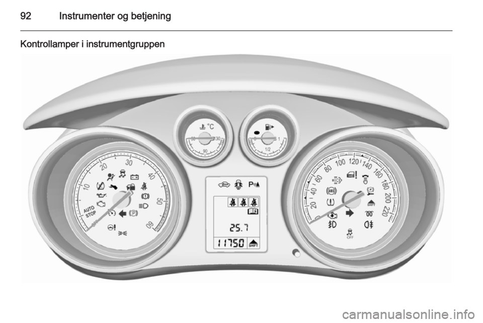 OPEL MERIVA 2015.5  Instruktionsbog (in Danish) 92Instrumenter og betjening
Kontrollamper i instrumentgruppen 