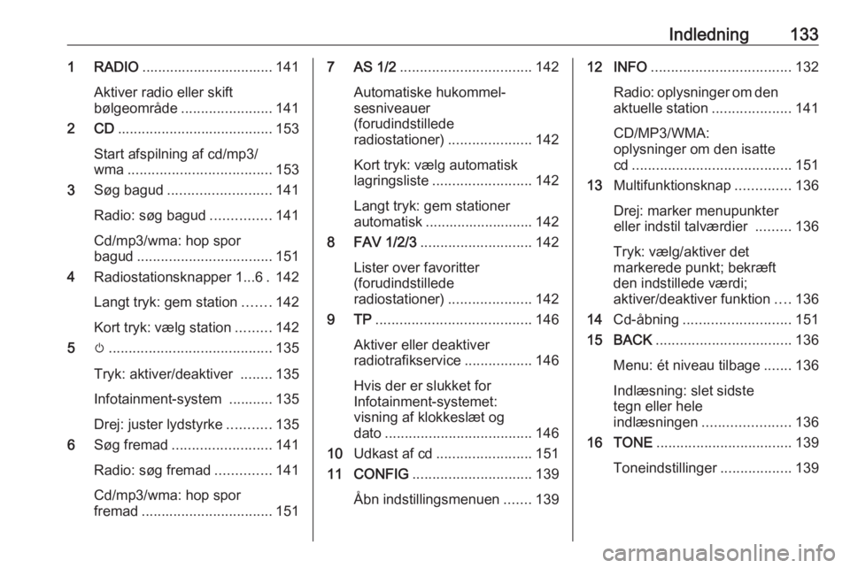 OPEL MERIVA 2016 Instruktionsbog til Infotainment (in Danish) Indledning1331 RADIO................................. 141
Aktiver radio eller skift
bølgeområde ....................... 141
2 CD ....................................... 153
Start afspilning af cd/mp OPEL MERIVA 2016 Instruktionsbog til Infotainment (in Danish) Indledning1331 RADIO................................. 141
Aktiver radio eller skift
bølgeområde ....................... 141
2 CD ....................................... 153
Start afspilning af cd/mp