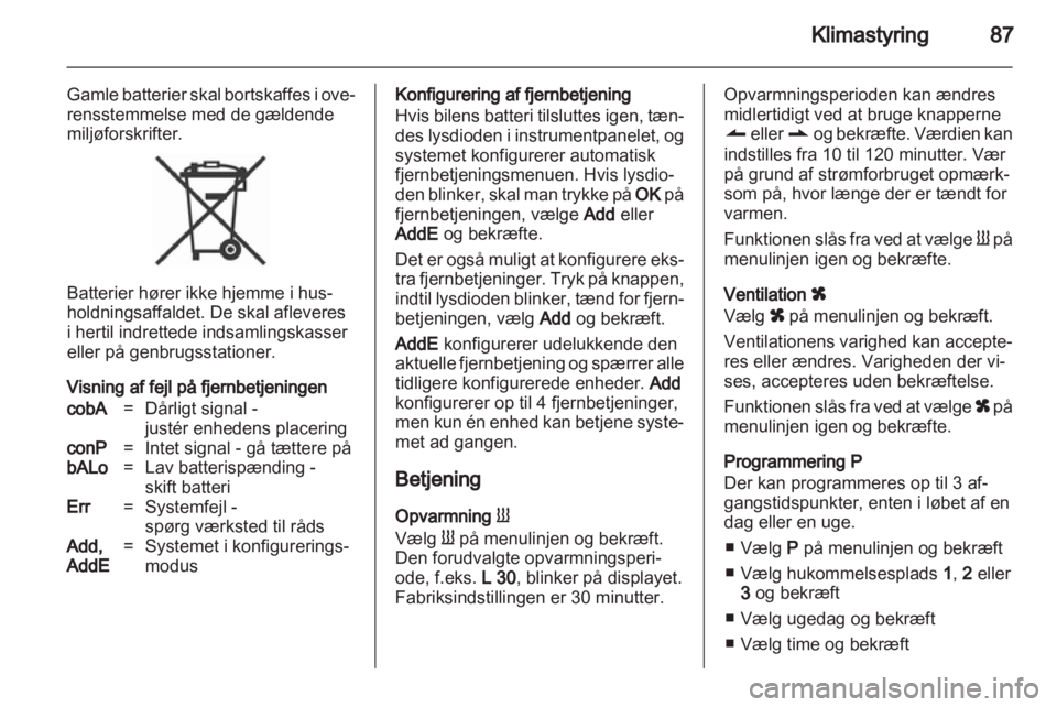 OPEL VIVARO 2012  Instruktionsbog (in Danish) 