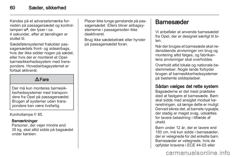 OPEL ZAFIRA 2012  Instruktionsbog (in Danish) 