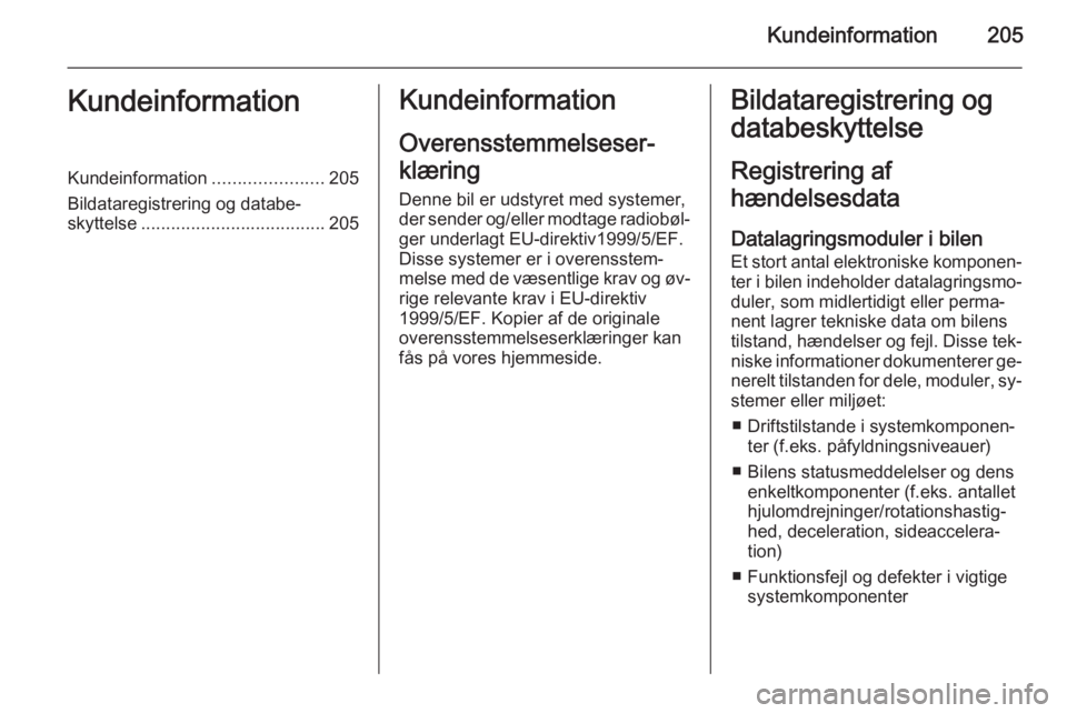 OPEL ZAFIRA B 2014 Instruktionsbog (in Danish) Kundeinformation205KundeinformationKundeinformation......................205
Bildataregistrering og databe‐
skyttelse ..................................... 205Kundeinformation
Overensstemmelseser‐ OPEL ZAFIRA B 2014 Instruktionsbog (in Danish) Kundeinformation205KundeinformationKundeinformation......................205
Bildataregistrering og databe‐
skyttelse ..................................... 205Kundeinformation
Overensstemmelseser‐