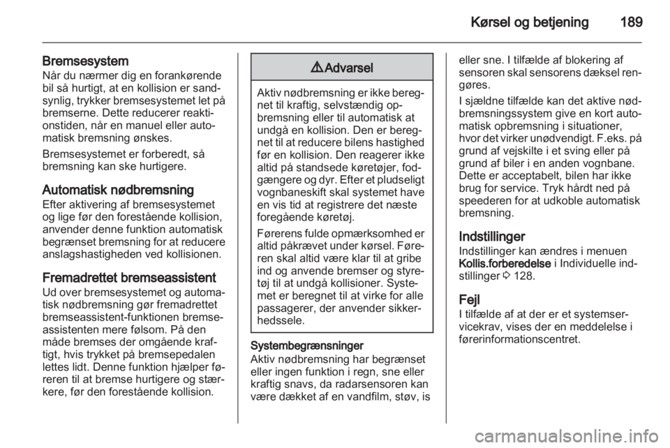 OPEL ZAFIRA TOURER 2013.5  Instruktionsbog (in Danish) 