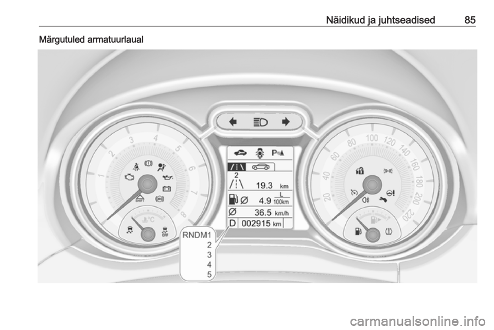 OPEL ADAM 2016.5 Omaniku käsiraamat (in Estonian) Näidikud ja juhtseadised85Märgutuled armatuurlaual OPEL ADAM 2016.5 Omaniku käsiraamat (in Estonian) Näidikud ja juhtseadised85Märgutuled armatuurlaual